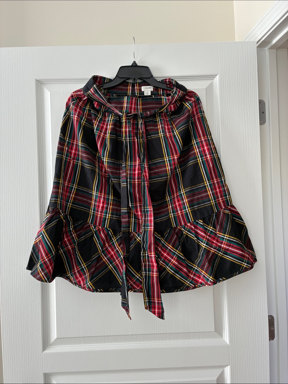 J. Crew Black Red Plaid Tie-Waist Ruffle Hem Circle Skirt